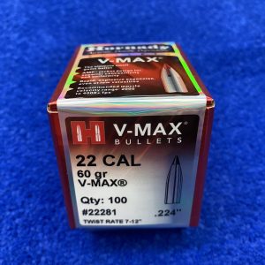 Hornady .22 60gr Vmax bullet heads box of 100